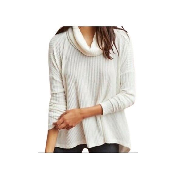 Anthropologie Sweater Women's Medium Maeve Cowl Neck Cream Ribbed Relaxed Fit - Picture 6 of 9